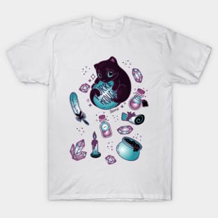 Purr meowgic white magic black cat T-Shirt